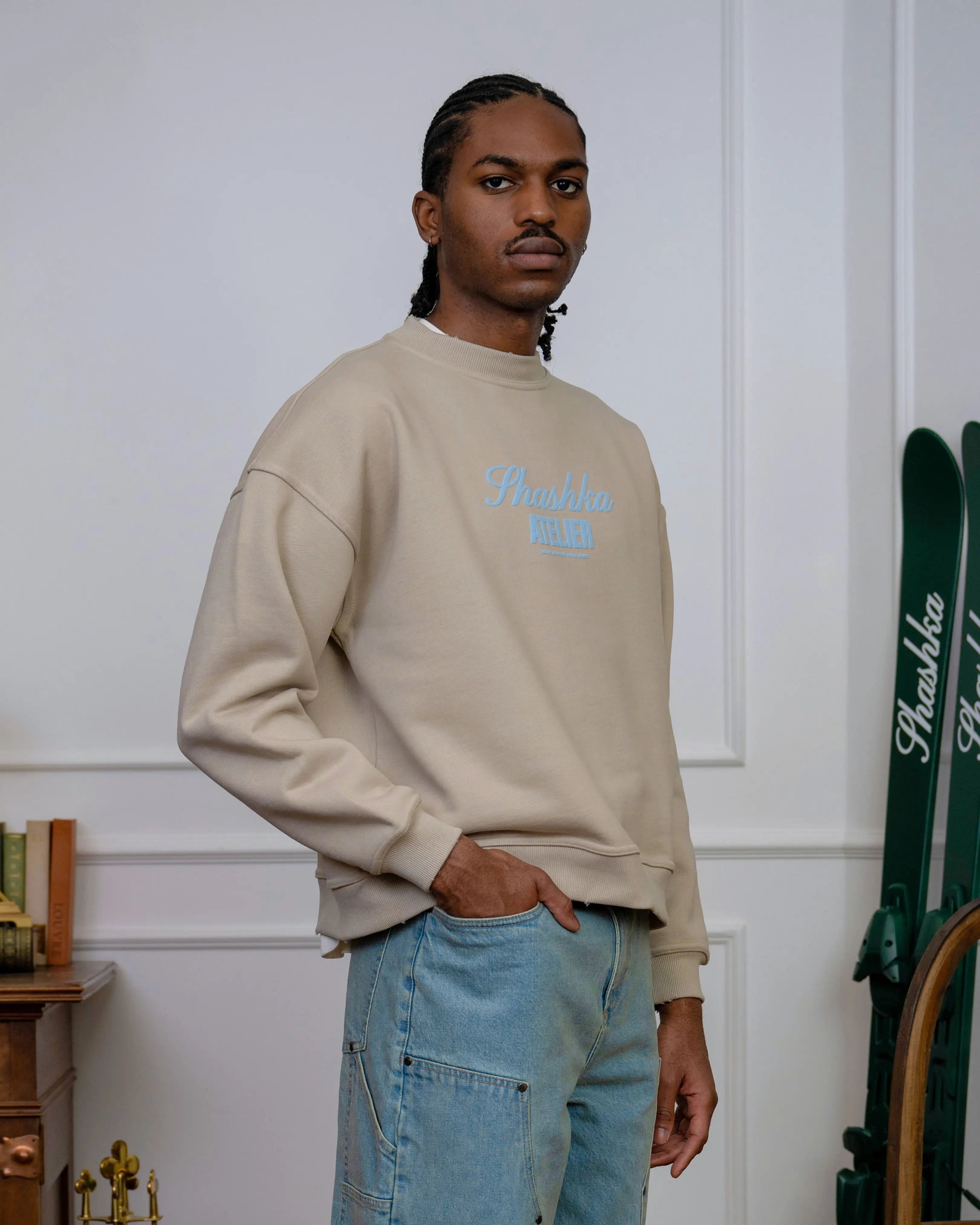 Atelier Cropped Distressed Sweatshirt